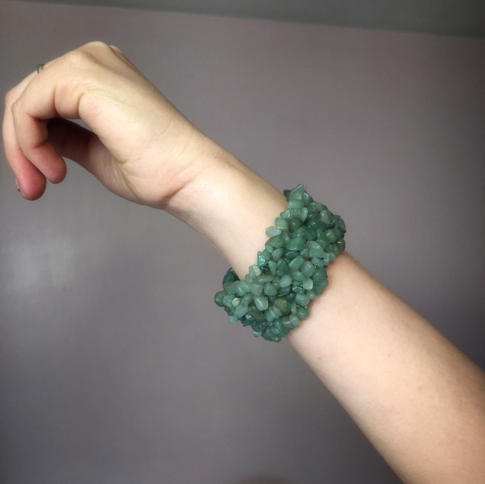 Stretchy Jade Bracelet Large and Wide Heavy Many Stones green bracelet